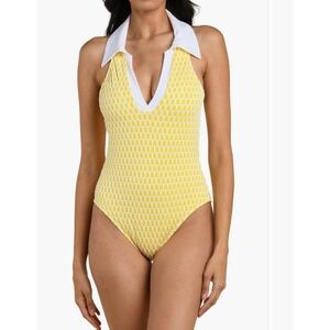 La Blanca Prep V-Neck One-Piece Swimsuit Soleil Yellow White LB6DG28-SOL 6